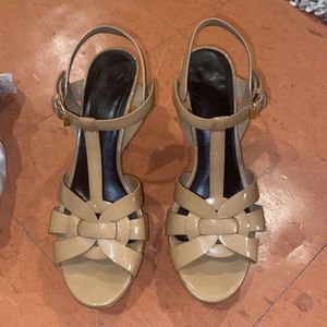 Yves Saint Laurent Tan Woven Strap Heels